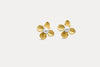 Gold flower pearl stud earrings, three-petal design with white center pearl