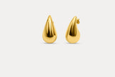 Gold teardrop stud earrings with sculpted glossy drop silhouette