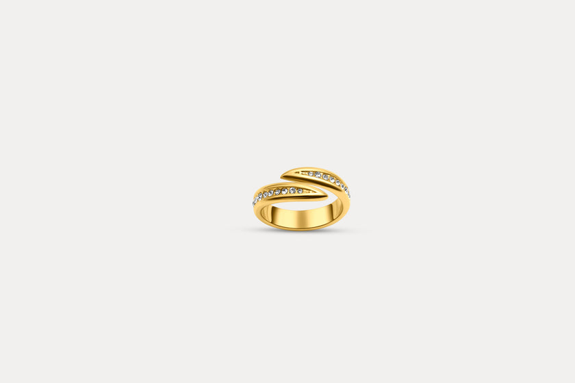 Gold twist crystal ring, slim band with two crystal rows