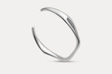 Silver wave cuff bracelet, smooth open bangle with curved wave shape
