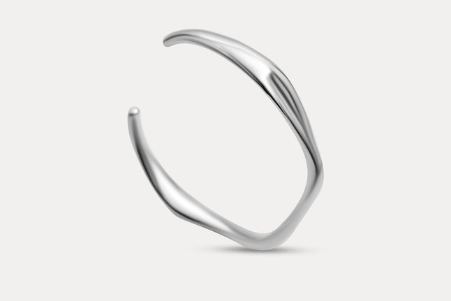 Silver wave cuff bracelet, smooth open bangle with curved wave shape