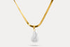 Gold link chain necklace with white teardrop pearl pendant