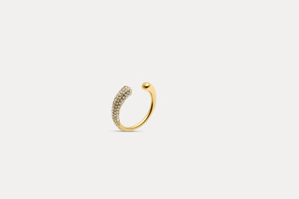 Gold crystal curve ring with pavé stones along the inner edge