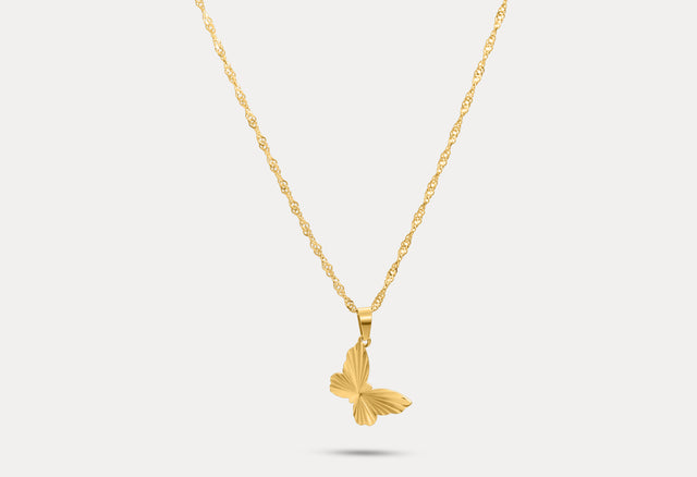 Gold butterfly pendant necklace with delicate chain