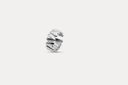 Silver sculpted heart ring with stacked heart band